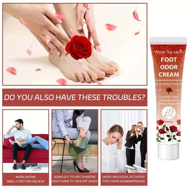 Rose Hand and Foot Deodorant Cream, 72H Long-Lasting Deodorant, Rose Fragrant, Suitable for Fitness Date with Multiple Scenes, Moisturizing Skin