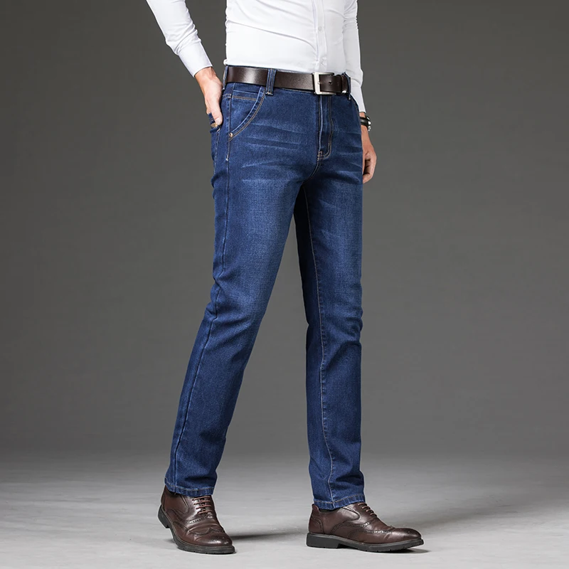 Classic Cotton Jeans Men Straight Business Denim Pants Brand Stretch Slim Trousers for Man Plus Size 35 40 42 44 46