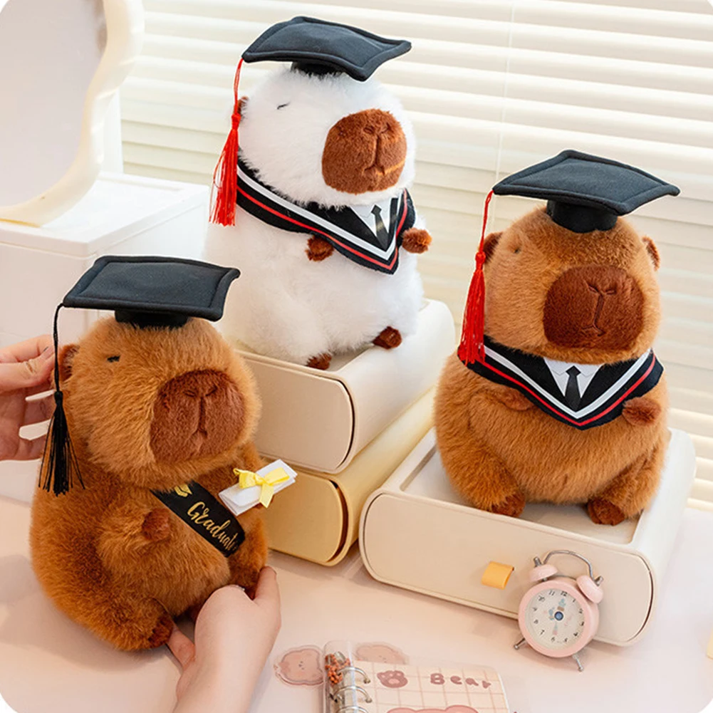 2025 Cute Graduation Cap Capybara PP Cotton Black Cap Graduating Capybara 25cm Kawaii Capybara for College Students Ideal Gifts