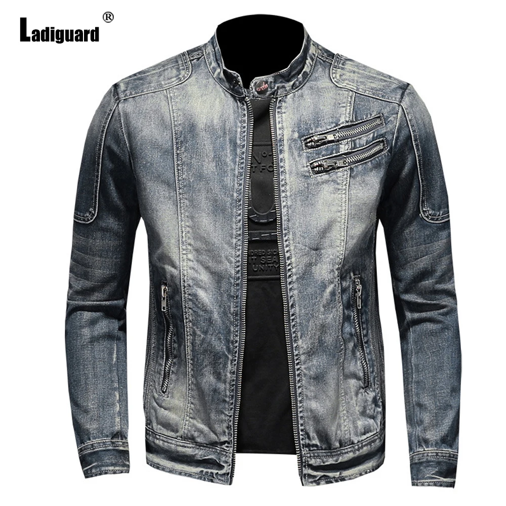 

Plus Size Men Demin Jackets Western 2022 New Spring Autumn Outerwear Patchwork Multi zipper Jeans Demin Coats Sexy Mens Clothing