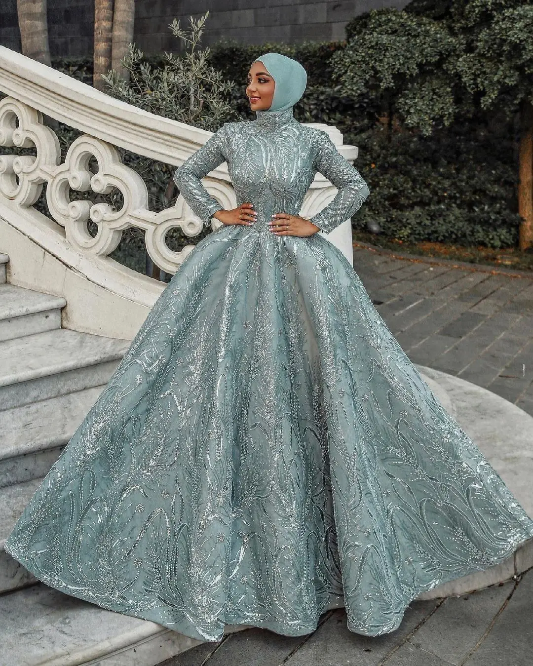 Luxury Muslim Pearls Ball Gown Evening Dresses Islamic Turkish Women Party Gowns Sequins Prom Dresses Long Robe De Soiree plus size gowns Evening Dresses