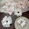 Ladies Nice Scrunchies Floral Pink Small Bowel Hairband Girl's Hair Accessories Sweet Style Kawaii Hair Accessories For Girls