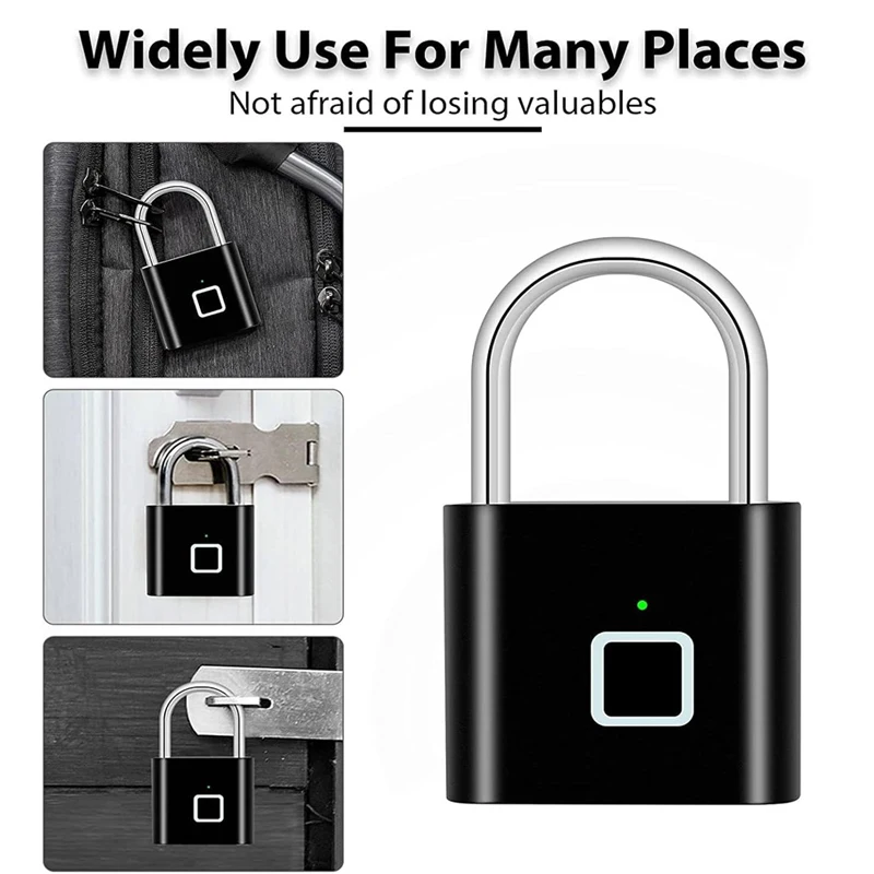 Keyless Smart Fingerprint Padlock USB Charging Fingerprint Lock Waterproof Door Lock 0.2sec Unlock Security Padlock House