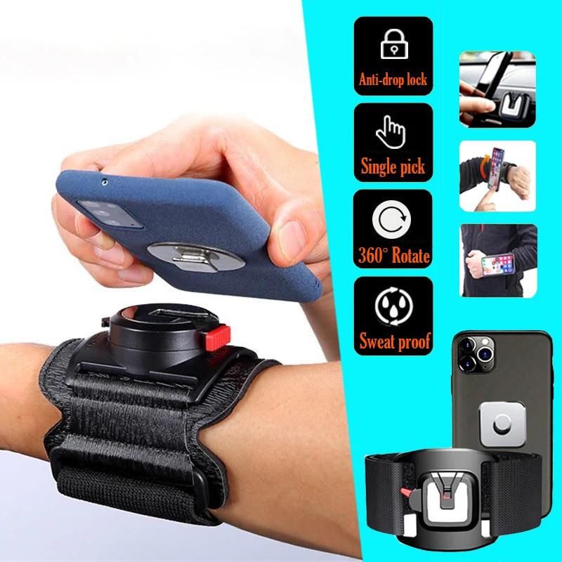 360 Rotatable Wrist Phone Holder Sport Bag Detachable Climbing Hiking