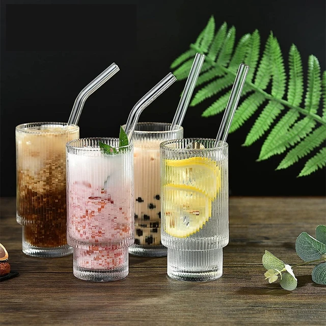 Drinking Glasses with Straws (Set of 4, 11 oz) - Glass Cups with