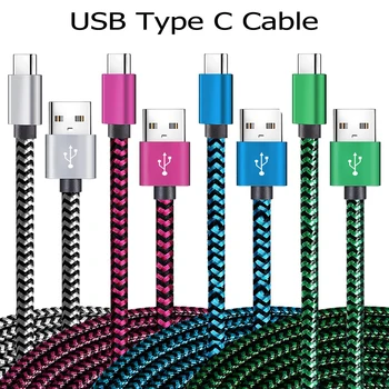 USB Type-C Fast Charging Cable 1M/2M/3M Nylon Braided 1