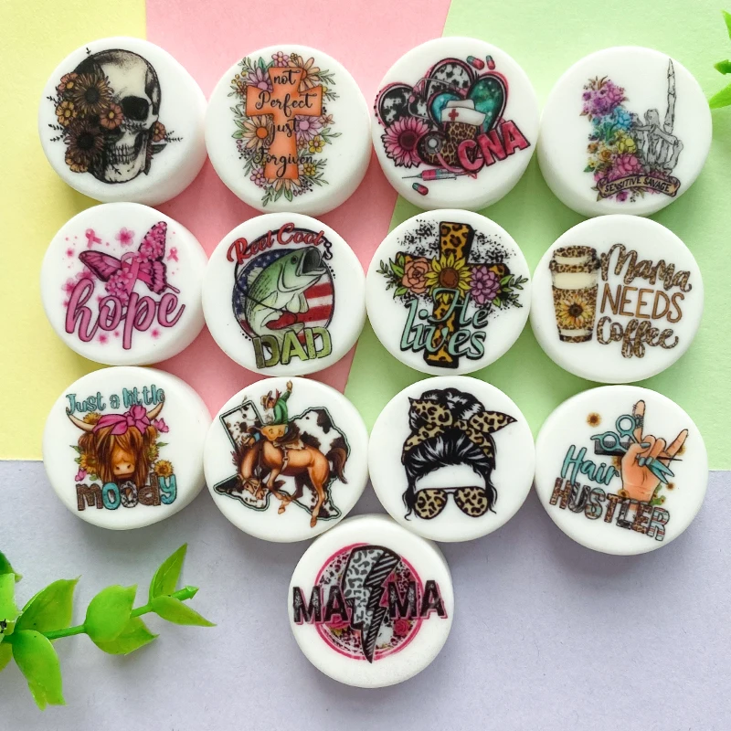 쥬얼리 제작용 실리콘 비즈, 컬러 인쇄 비즈, DIY 젖꼭지 체인, 쥬얼리 비즈 액세서리, 10 개