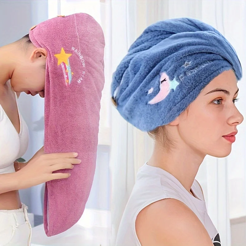 1pc highly absorbent women towel cap bath towel,soft and quick drying star dolphin pattern,pink blue,perfect bathroom accessory