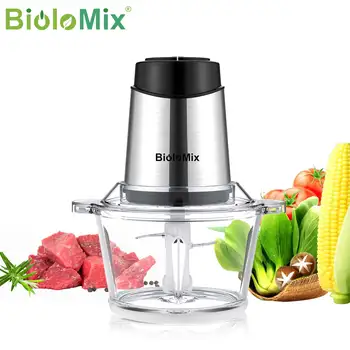 BioloMix 1.8L Glass Bowl Food Processor Chopper Two Speeds Meat Grinder For Baby food Vegetables Onion Garlic 1