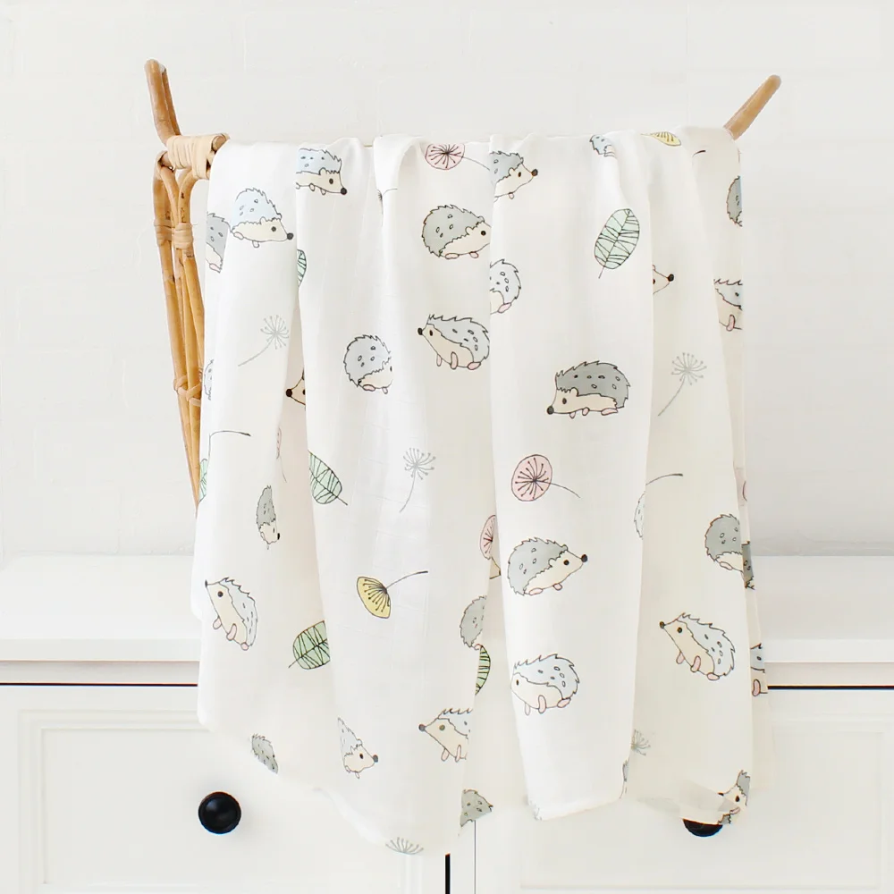 Eucalyptus Printed Organic Bamboo Cotton Muslin Baby Swaddle Blanket