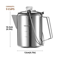 1.2L 9 Cup Coffee Pot Stainless Steel Percolator Coffee Pot Coffee Maker for Outdoor Camping Home Kitchen Weekend Trip 2