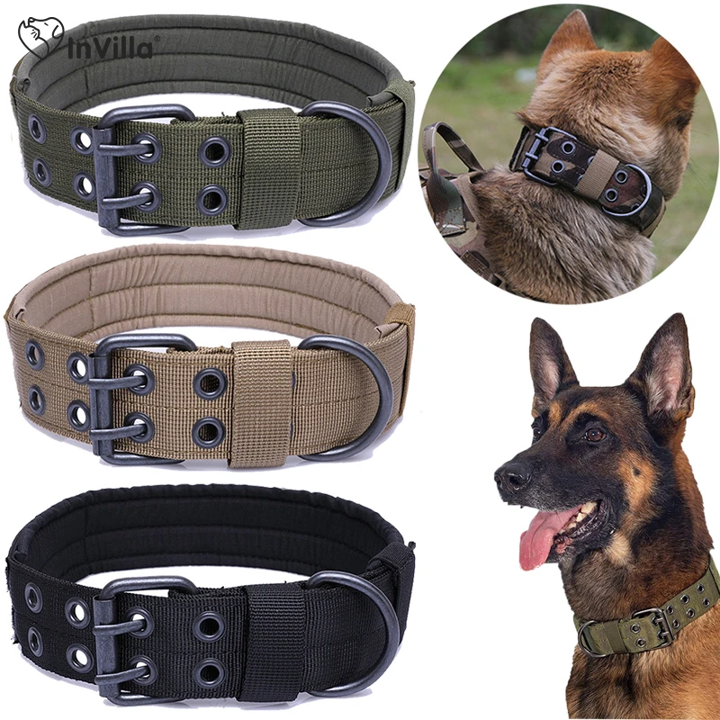 Durable Tactical Dogs Collar Leash Set Adjustable Military Pets Collars