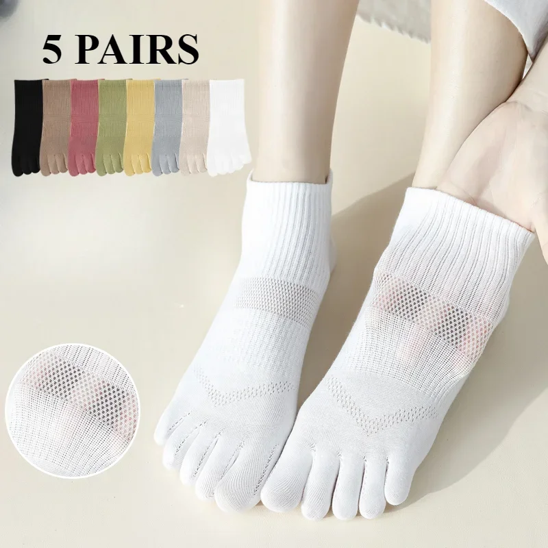 5 Pairs Men Toe Socks With Separate Fingers Summer Mesh Low Cut Ankle
