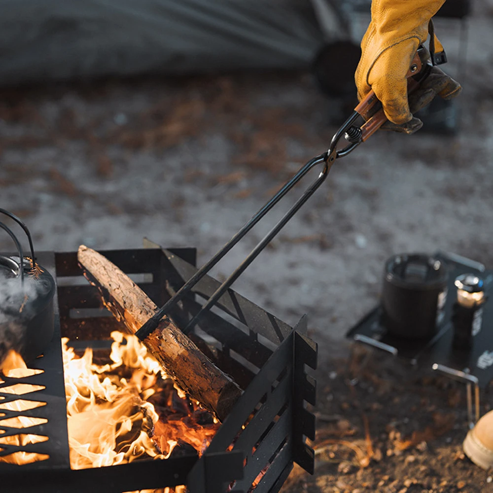 Uhlík ocel dřevěné uhlí kleště kemping bonfire BBQ firewood klip nářadí stoves oheň dřevěné uhlí kleště kůže ovládat firewood svorka