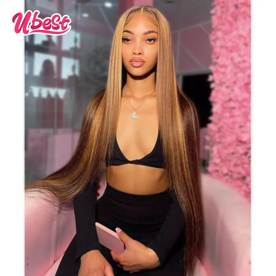 

Highlight Straight Lace Front Wig Human Hair 13x6 Transparent Lace Frontal Wig Honey Blonde Pre Plucked Closure Wigs For Women