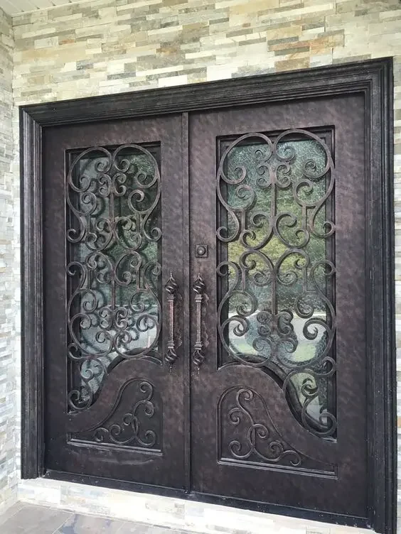 Iron Door Customised Size Luxury Exterior Main Entry Wrought New Grill Designs WIth Glass for Home