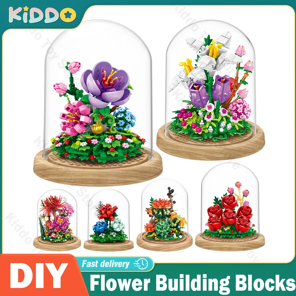 

Flower Building Blocks Bricks DIY 300+PCS Blossoms City Creativity Immortal Succulent Plant Mni MOC Assembly Toys For Girls Gift