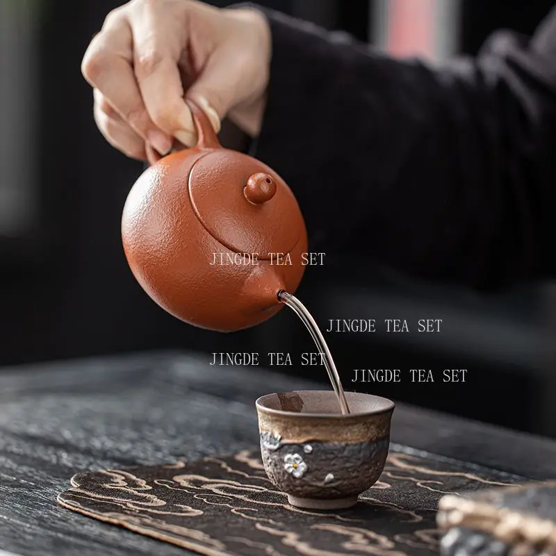 Yixing Teapot Handmade Small Capacity Xishi Teapot Household Chinese Kung Fu Tea Set Wrinkled Leather Handle Pot Tea Pot
