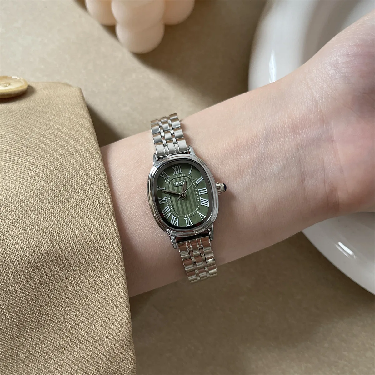 Stainless Steel Quartz Wrist Watch Green White Dial Wristwatches for Women's Ladies women Watches Valentine's Day Gifts Trend