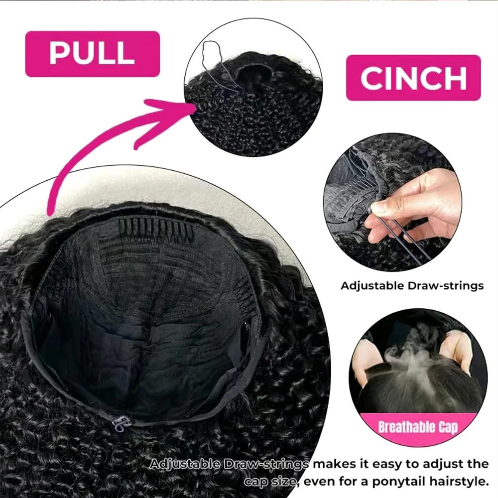 Highlight Burmese Curly 3 IN 1 Half Wigs Human Hair Glueless Wig Human Hair Half Wig Drawstring Burmese Curly Hair Half Wigs 5