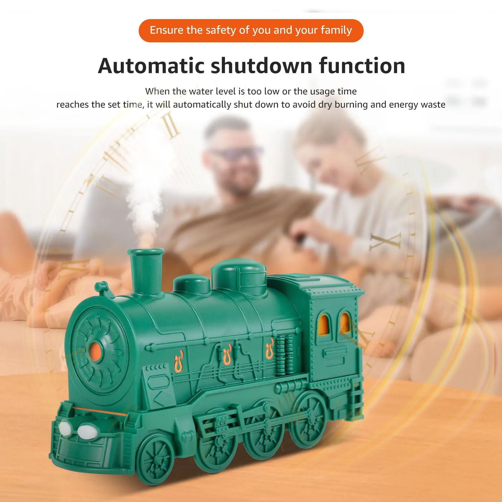 Steam Train Essential Oil Diffuser with Light 300ml Car Humidifier Diffuser Ultra Quiet Train Humidifier Auto Off Aroma Air Humidifier