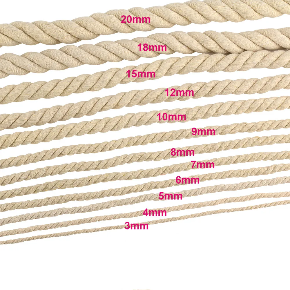 1.5/2/3/4/5/6/7/8/10/12/13/15/18/20mm Natural Cotton Twisted Macrame Rope DIY Craft Knitting Making Plant Hangers Wall Hangings,cotton rope,macrame cord