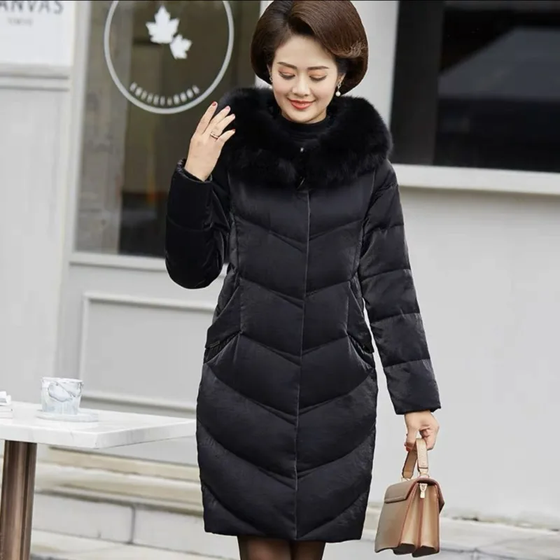 2023 New Women Down Jacket Winter Coat Female Mid Length Version Parkas Loose Thick Warm Outwear Hooded Leisure Time Overcoat