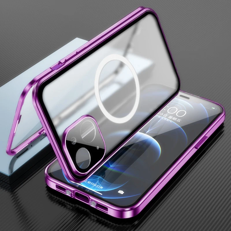 

Metal Magnetic Case for iPhone 14 13 12 Pro Max Magsafe Wireless charging 360° Sealed Glass Fall preventio protective cover