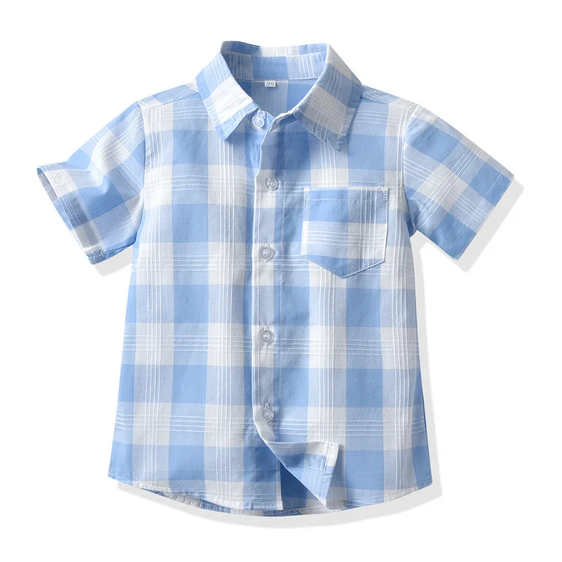top and top New Summer Fashion Kids Toddler Boys Gentleman Clothing Sets Plaid Shirt+White Tshirt+Shorts 3PCS Boy Casual Suit