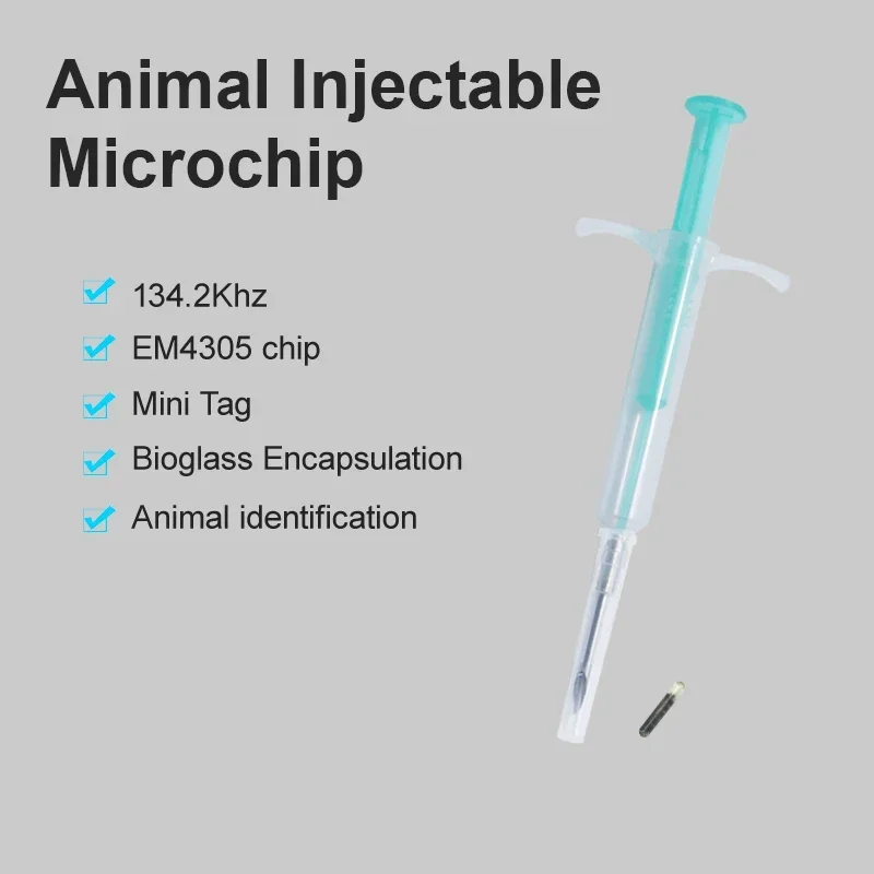 Pet Microchip Syringe 100pcs/Pack Pet EM4305 Microchip 134.2KHz FDX-B Animal ID Chip Animal Microchip Syringe International Standard