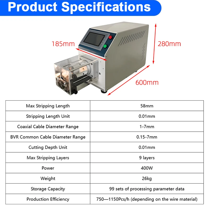 Semi-Automatic 1-7mm² Coaxial Cable Stripping Machine 9 Layers Strip Stripper for high-temperature cable vehicle-mounted cable 6