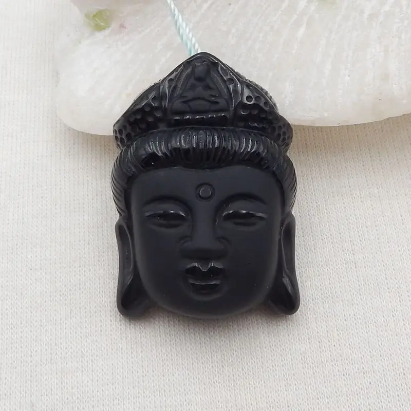 Natural Stone Carved Buddha Head Obsidian Pendant Bead 37x26x12mm 19g Fashion Jewelry Necklace Accessories