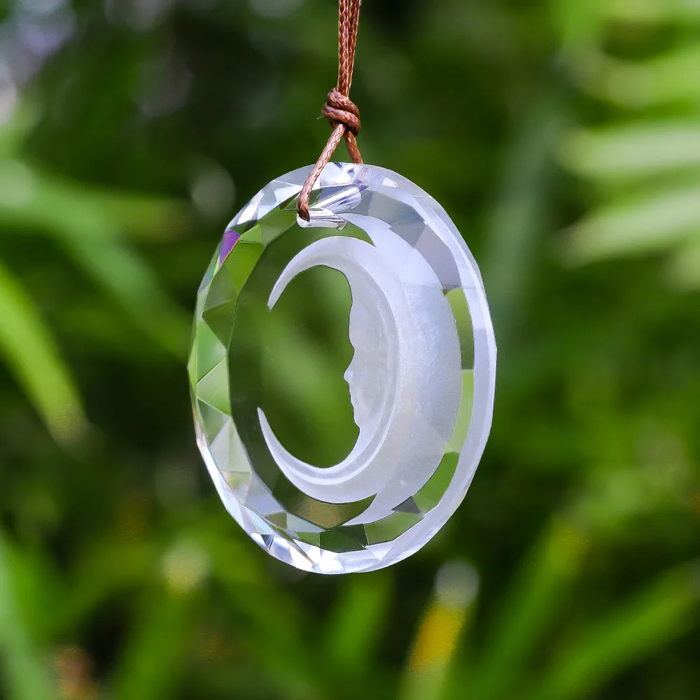 45mm Moon Crystal Suncatcher Mystery Witchcraft Hanging Glass Prism Faceted Rainbow Maker DIY Wind Chimes Pendant Home Car Decor 2