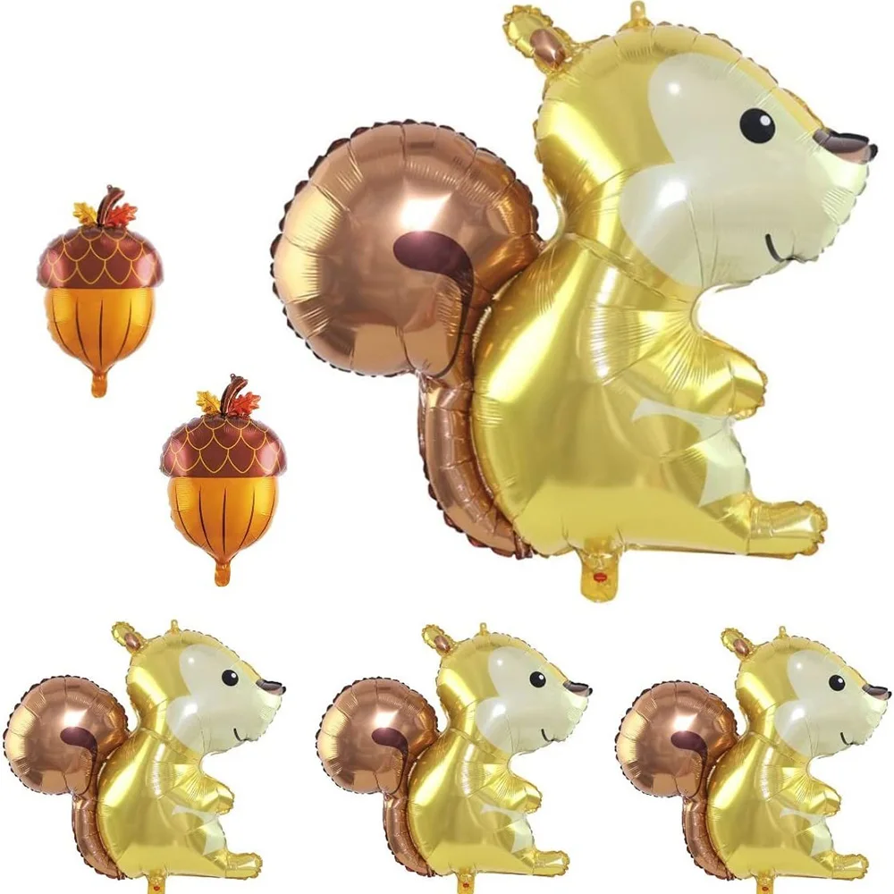 

6Pcs/Set Woodland Animal Birthday Party Giant Foil Balloons 59x58cm Squirrel (4 Pcs) Pinecone Jungle Safari Themed Decorations