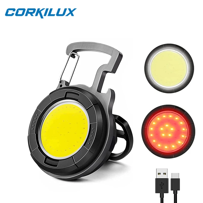 

CORKILUX USB Rechargeable COB Mini Keychain EDC Flashlight Camping Lantern Pocket Flash Light with Folding Magnet Bottle Opener