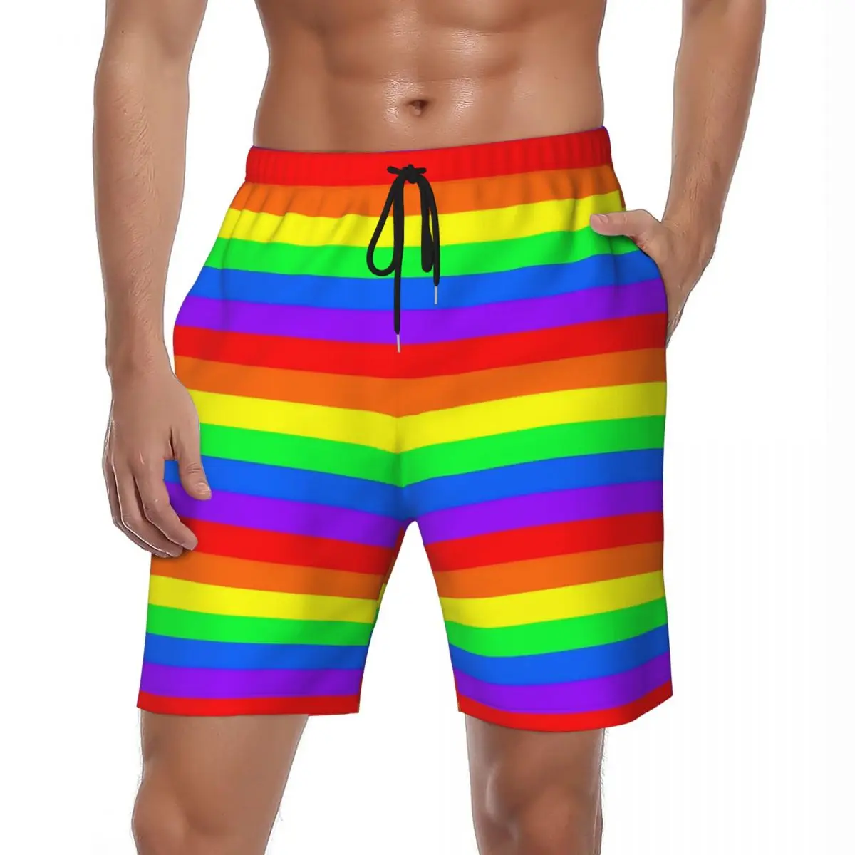 

Купальный костюм радужной модели, летние повседневные пляжные шорты в горизонтальную полоску, Мужские дышащие пляжные трусы для бега