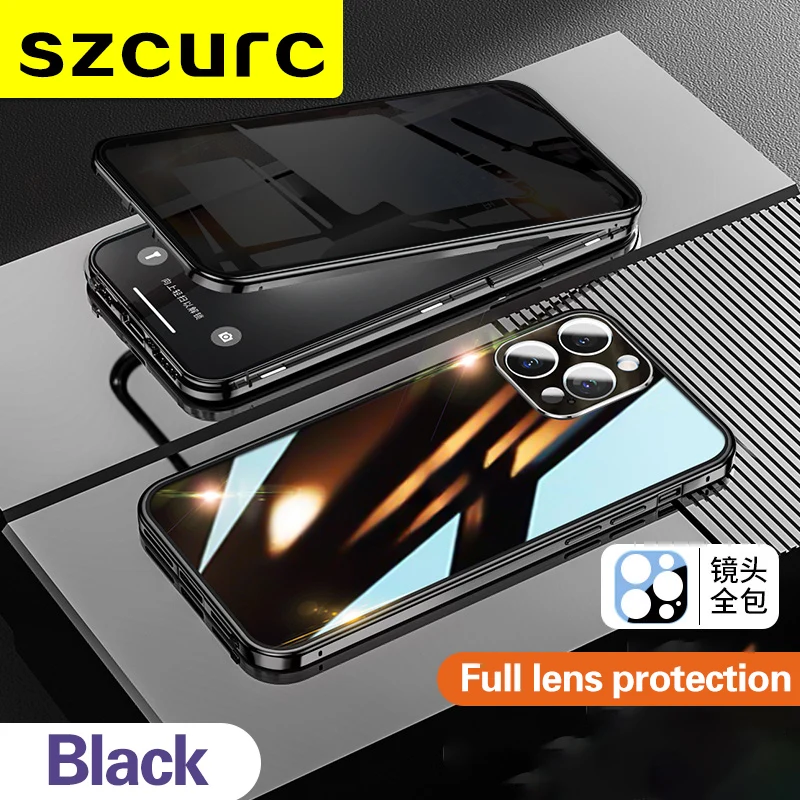 thumbnail image 1 of For iPhone 14 Pro max phone Case. NEW 360° Protection revent the peep Magnetic Adsorption Glass iPhon 15 14 pro 14plus cover bag, 1 of 5