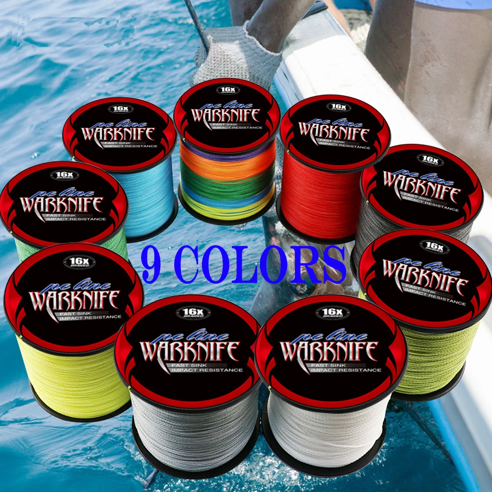 Warknife 16 Strands Pe Braid 1000m Braided Line Multicolor 20lb500lb