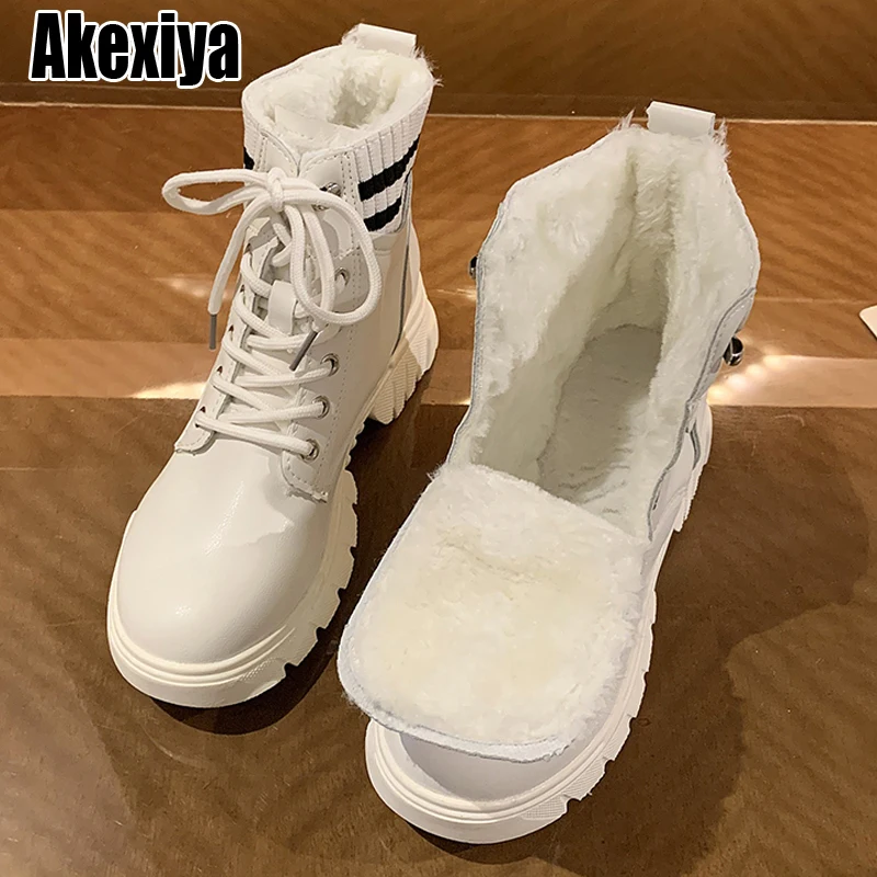 

Women's White Black Thickened Ankle Boots Women's Shoes Plush Warm Snow Boots Winter Fur Shoes Zapatos De Mujer bc7267