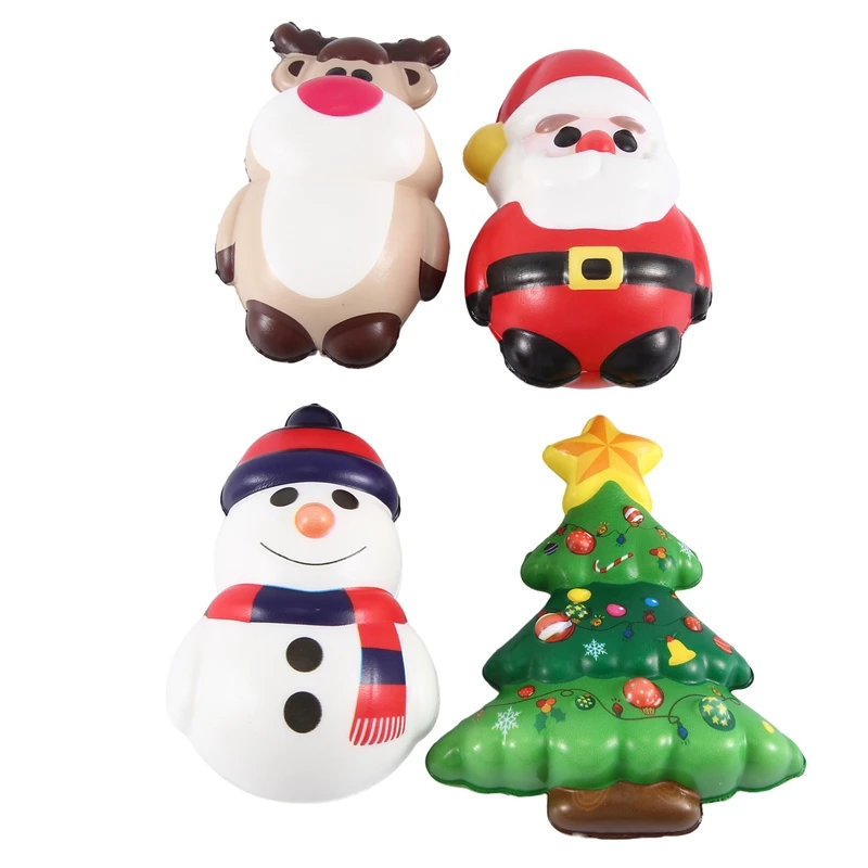 

4 Piece Squishy Anti Stress Reliever Toy Doll Santa Claus Reindeer PU Christmas Gift Slow Rebound Antistress Squeeze Toy