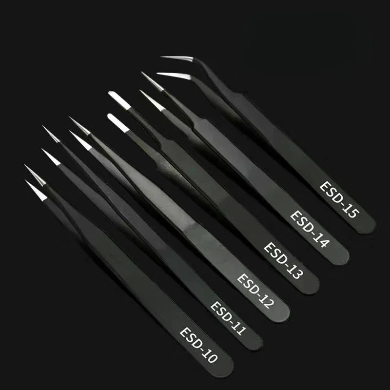 

High precision pointed tweezers Anti-static stainless steel elbow tool repair clip ESD10~15 tweezers