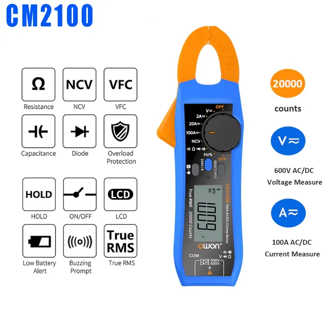 CM2100 CM2100B Intelligent AC/DC Clamp Meter Automatic CNC Range Resistance Freq