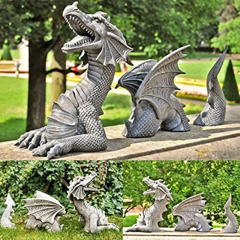 Dragon Shape Sculptures Resin Giant Lawn Sculpture Gothic Fantasy Dragon Figures Art Garden Patio Lawn Statues Garden Decoration - Image 3