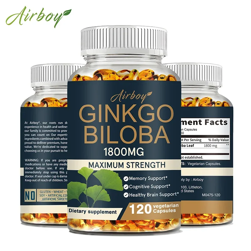 Ginkgo Biloba Supplement Helps Maintain Brain Power Energy Memory Concentration Anti-Fatigue Antioxidant