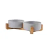 Cat bowl cerami double bowl water bowl integrated wooden rack protects cervical spine high-legged dog bowl dog bowl 3