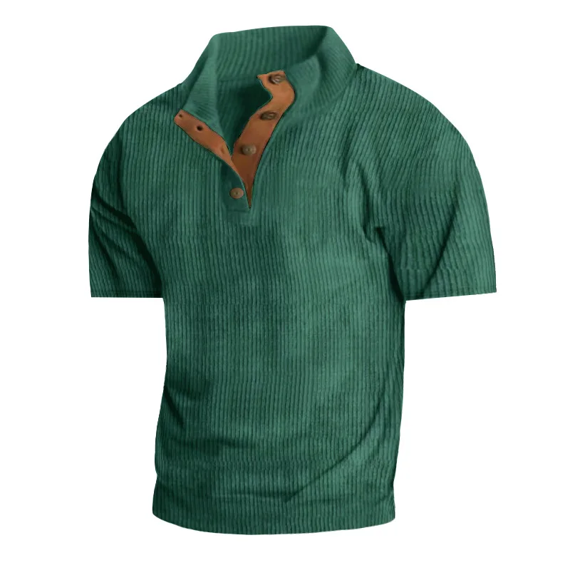 

Мужская Вельветовая футболка с коротким рукавом, зеленая Повседневная винтажная свободная футболка составного кроя с воротником-стойкой, в стиле ретро