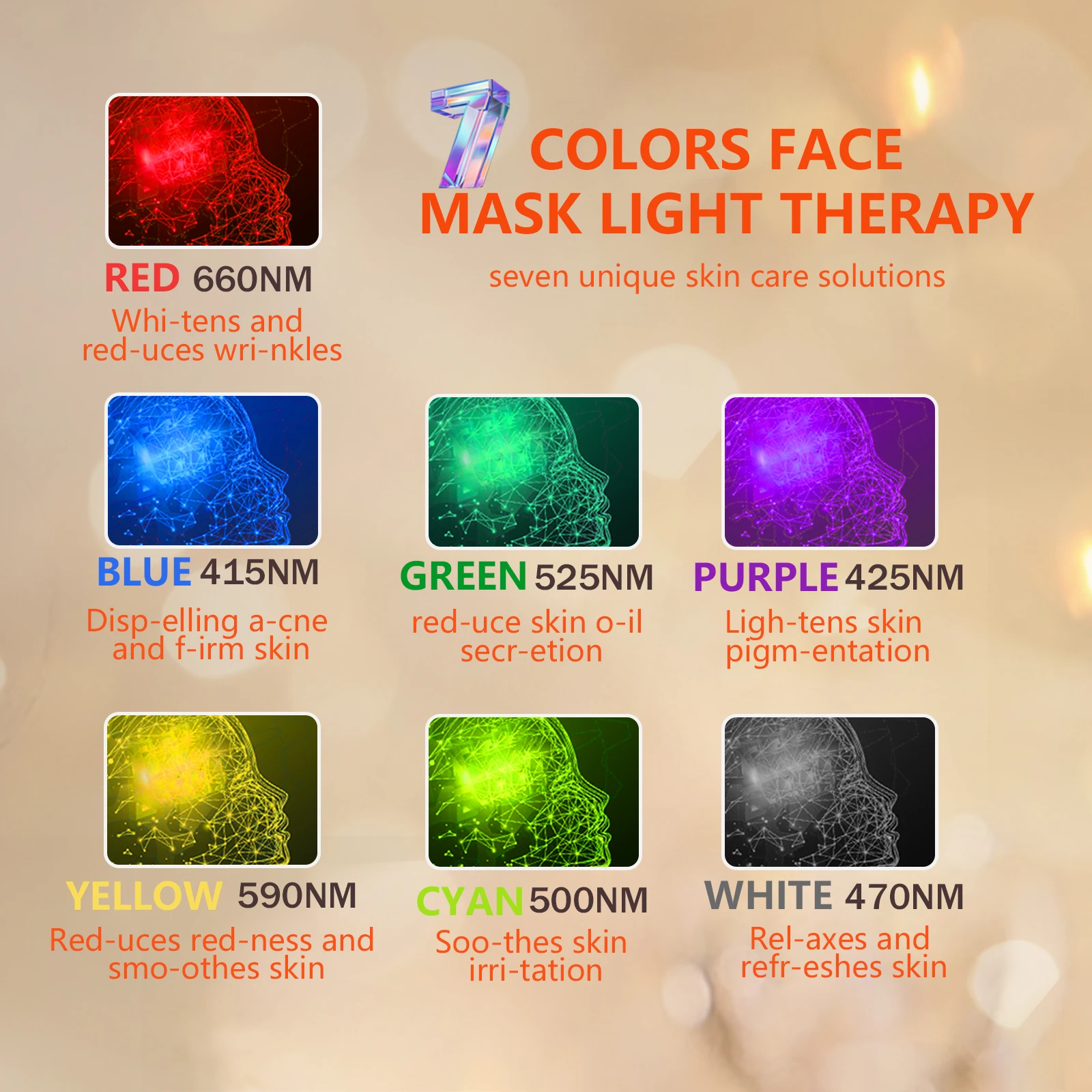 LED mask meter Seven-color Used in Bedroom and Living Room After Facial Cleansing