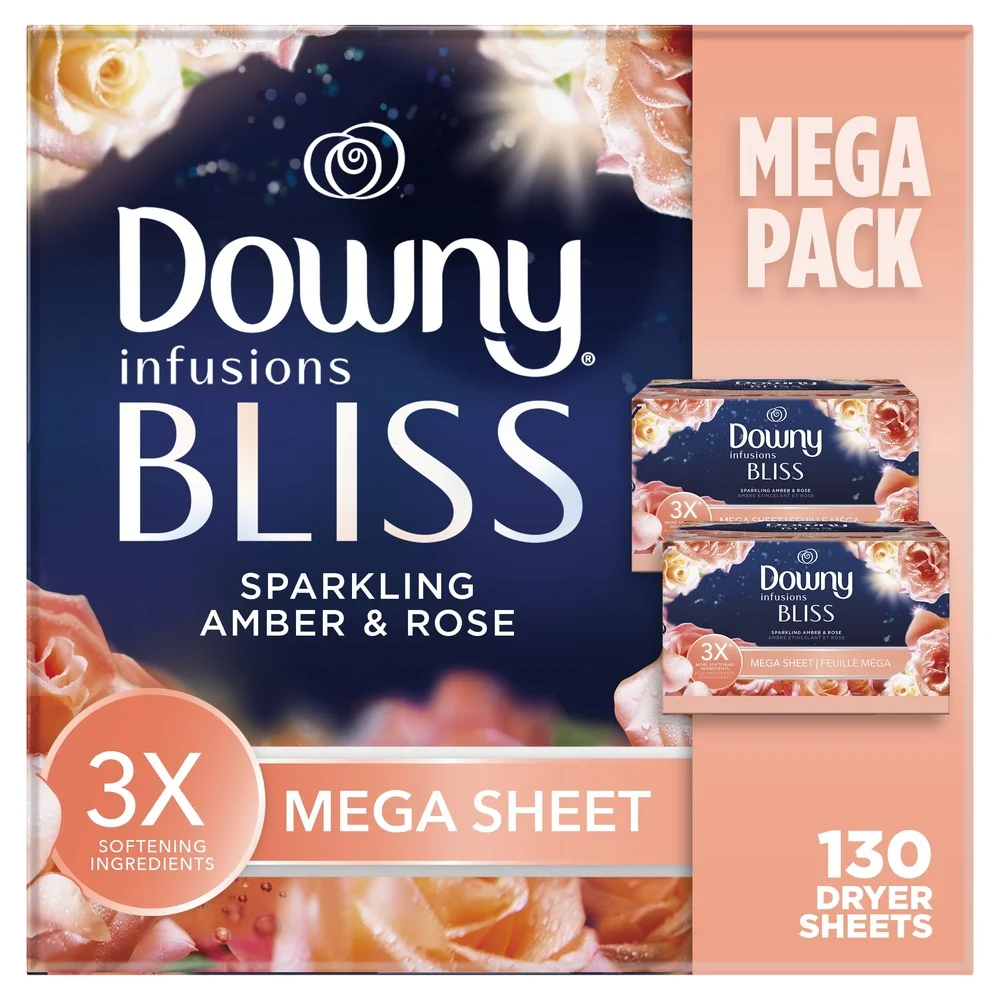 Mega Fabric Softener Dryer Sheets Amber Rose Scent 130 Count Static Control Wrinkle Reduction Long Lasting Freshness Laundry 2