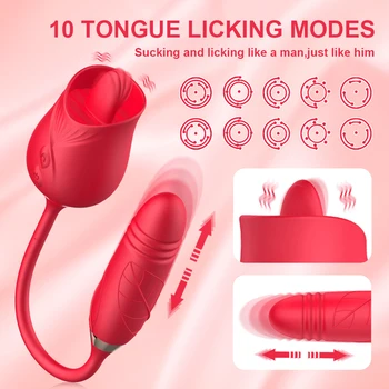 Rose Vibrator 10 Speed Thrusting Dildo Clit Nipple Oral Pussy Licking Clitoris Stimulator Female Masturbation Sex Toys for Women 2