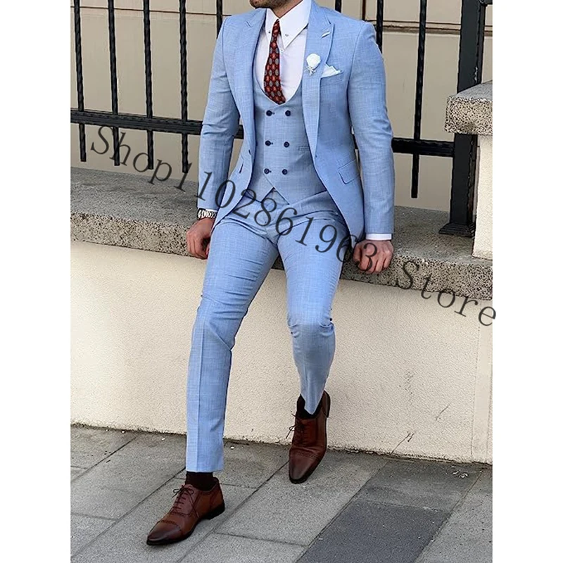 2023 Linen Wedding Suits For Men 3 Pieces Formal Groomsmen Bridegroom Wedding Tuxedos Blazer+Vest+Pants Trajes De Hombre